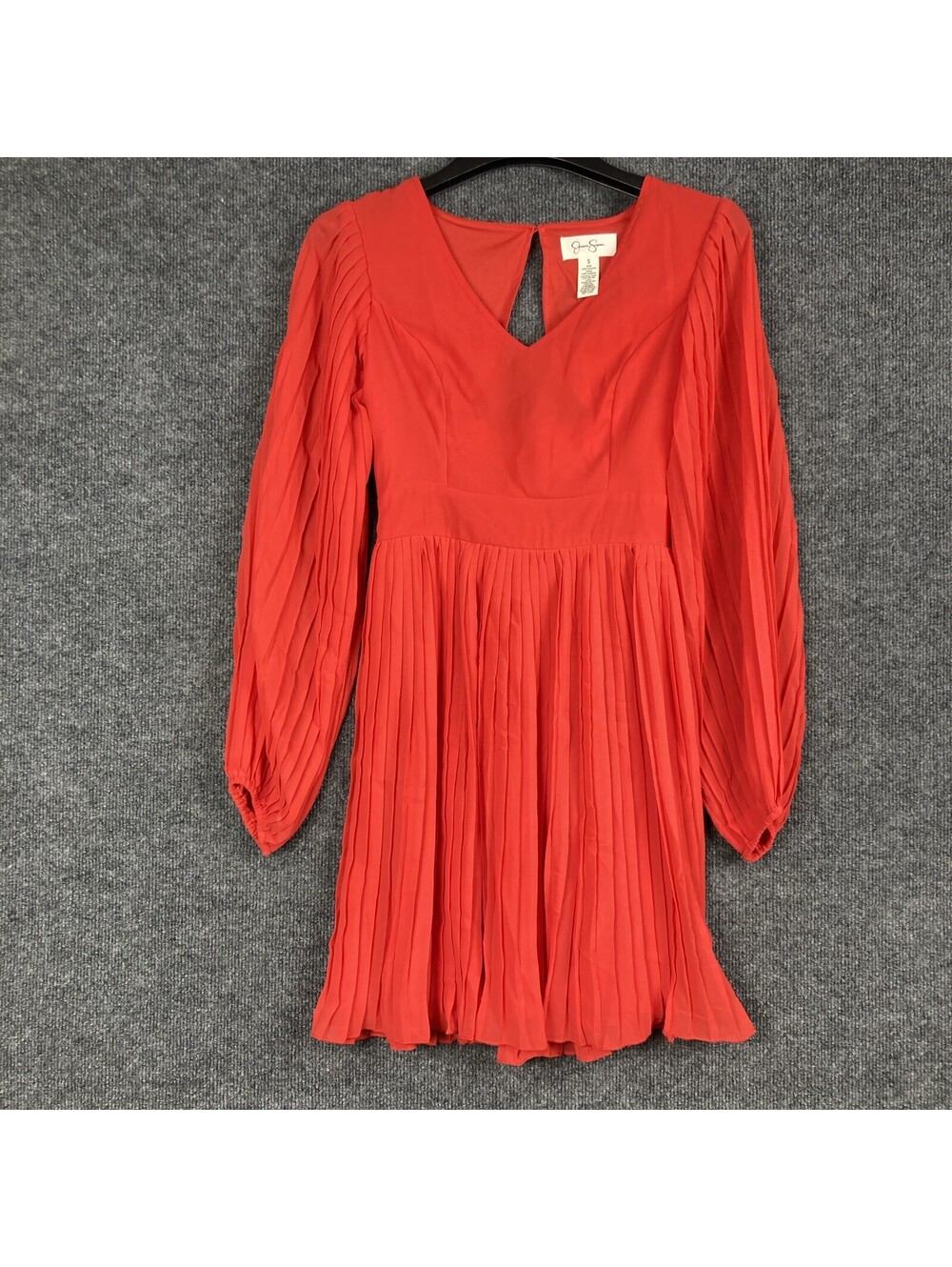 Jessica Simpson Womens Small Red Pleated Long Sleeve 100% Polyester Dress EUC
